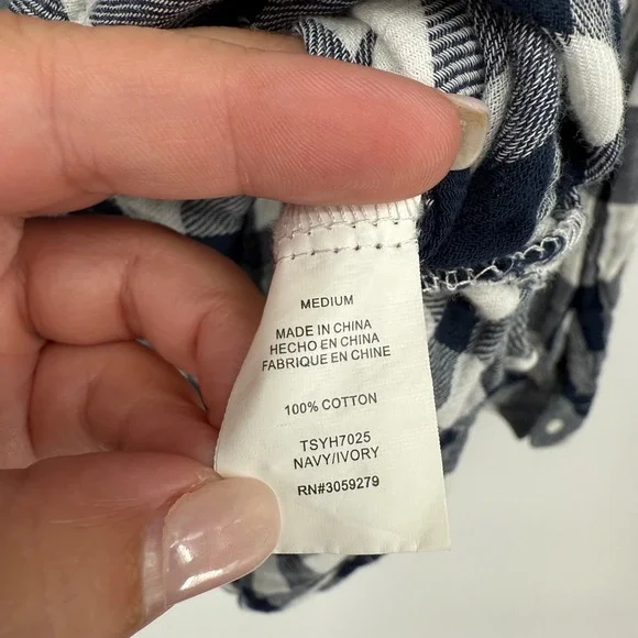 Thread & Supply Plaid Flannel Shirt Button Down Long Sleeve Navy‎ Ivory M - Picture 5 of 8
